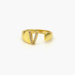 Anillo Chapa de Oro Iniciales Zirconias 0002 - V