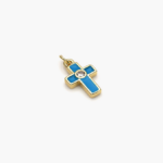 Dije Chapa de Oro Cruz Esmalte - Azul
