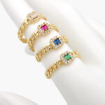 Anillo Chapa de Oro Eslabones & Zirconia 0586 Ajustable