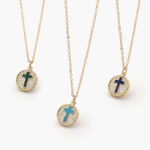 Collar Chapa de Oro Cruz Esmalte Marmoleado 0339 al 0341