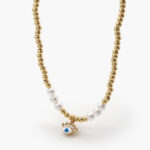 Collar Chapa de Oro Ojo Turco Perla 0344