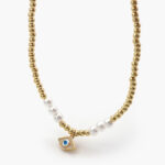 Collar Chapa de Oro Ojo Turco Perlas 0345