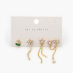 Aretes 4 pzs Chapa de Oro Flores Perlas 0088