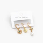Aretes 3 pzs Chapa de Oro Estrella Perla 0096