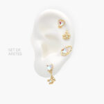 Broqueles  4pzs Chapa de Oro Castillo & Corazones 0117