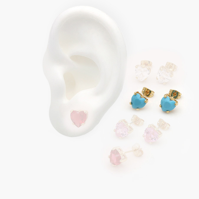 marcate337 Broqueles Chapa de Oro Corazón Zirconia 0323 - Image 1