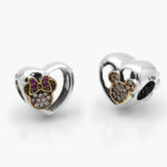 Charm Plata .925 Rodizado Mickey & Minnie Corazón 0114