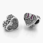 Charm Plata .925 Rodizado Corazón Mickey & Minnie 0281