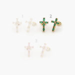 Broqueles Chapa de Oro Cruz Zirconia 0385