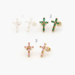 Broqueles Chapa de Oro Cruz Zirconia 0385