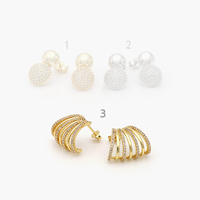 ca50434 Aretes Chapa de Oro/Rodio Zirconias 0434 - Image 1