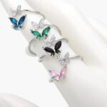 Anillo Chapa de Rodio Ajustable Mariposas 1003