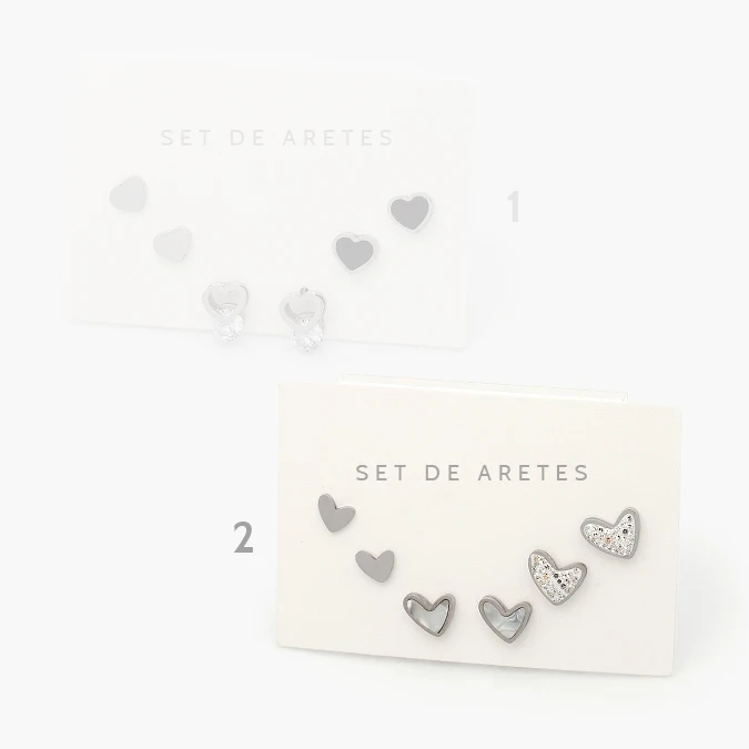 VA3 Set Aretes Corazones Madre Perla Acero Inoxidable Grupo 3 - Imagen 1