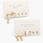 Aretes 6 pzs Chapa de Oro Zirconias 0119