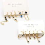 Aretes 6 pzs Chapa de Oro Zirconias Azules 0124