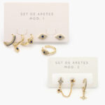 Aretes 6/3 pzs Chapa de Oro Ojo Turco 0132