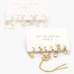Aretes 6 pzs Chapa de Oro Perlas 0125