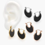 Arracadas Acero Inoxidable Esmalte Negro 159