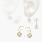 Aretes Chapa de oro Flores Perlas 516