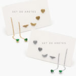 Set Aretes Acero Inoxidable Corazones 28