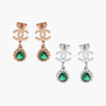 Aretes Acero Inoxidable Zirconia Verde 421