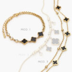 Pulso Acero Inoxidable Flores Esmalte Negro 520