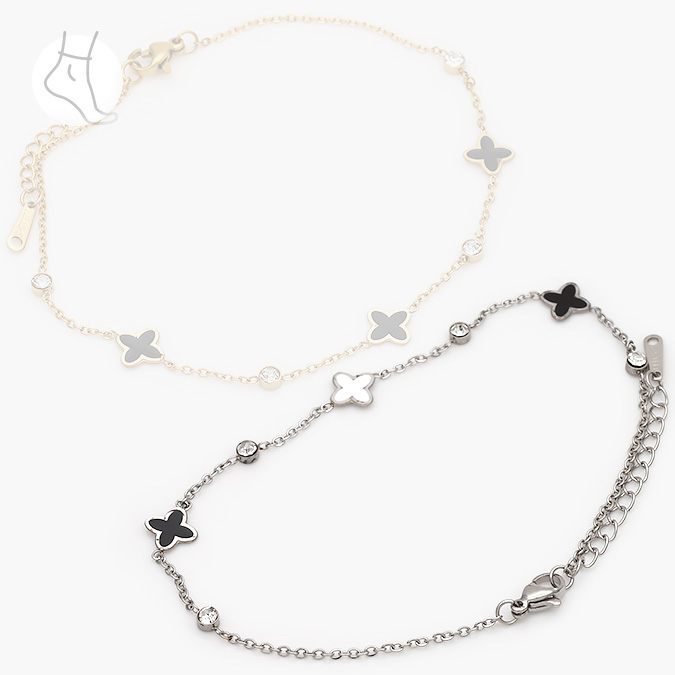 marcate226 Tobillera Acero Inoxidable Flores Esmalte 20 - Image 1