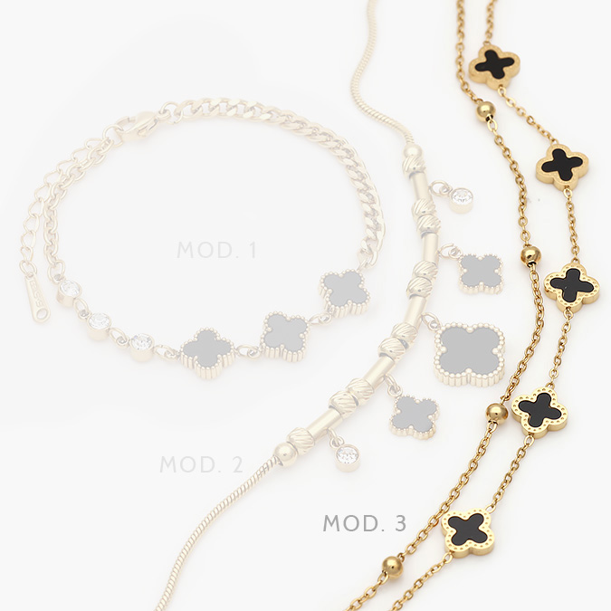 mmarca93 Pulso Acero Inoxidable Flores Esmalte Negro 520 - Image 1