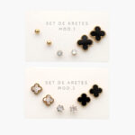 Set Aretes Acero Inoxidable Flores Esmalte 41