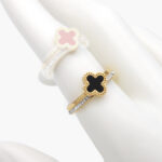 Anillo Negro Acero Inoxidable Flor Esmalte 0414