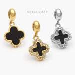 Dije Acero Inoxidable Flor Esmalte Negro 504