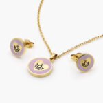 Juego Acero Inoxidable Corazón Esmalte Rosa 0090