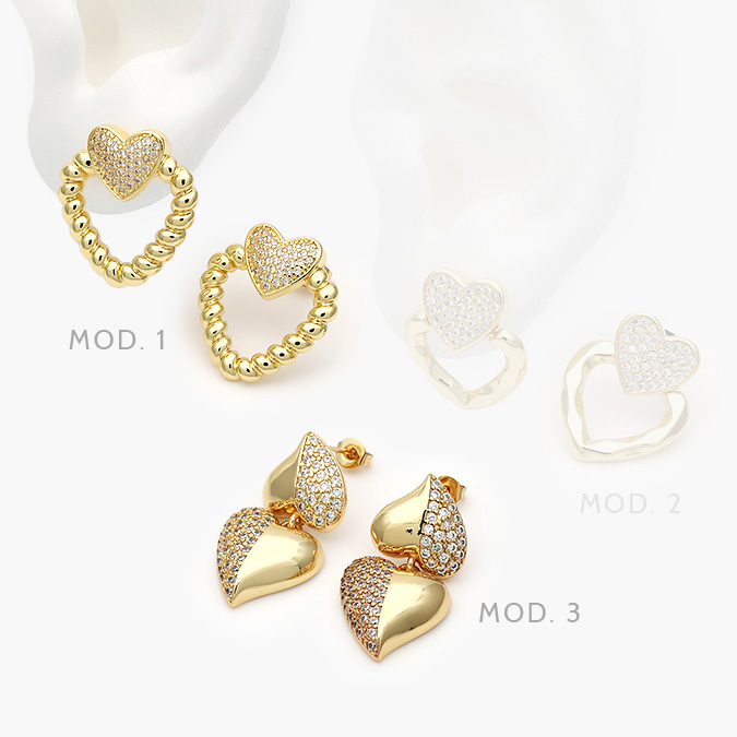 CA10577 Aretes Corazones Zirconias Chapa de Oro 577 - Image 1