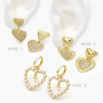 Aretes Corazones Perlas Chapa de Oro 578