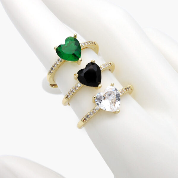 Anillo Piedra Corazón Chapa de Oro 1146 - Image 1