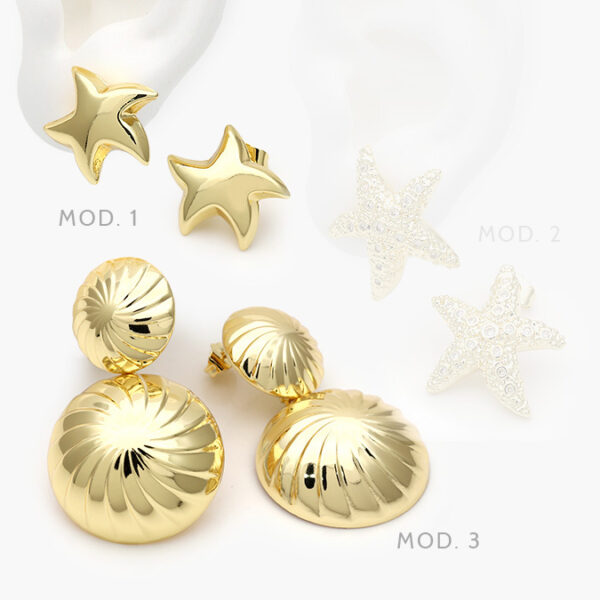 Aretes Estrellas Chapa de Oro 601 - Image 1