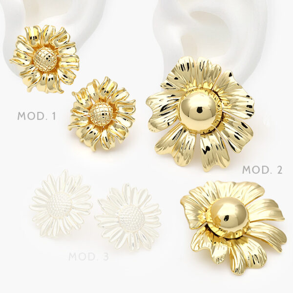 Aretes Flores Chapa de Oro 592 - Image 1