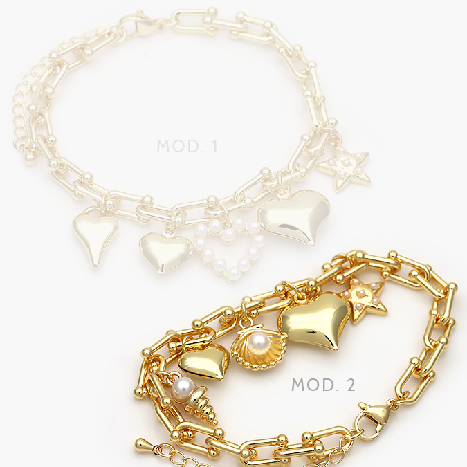 marcate40 Pulso Corazones y Estrellas con Perlas Chapa de Oro 0200 - Image 1