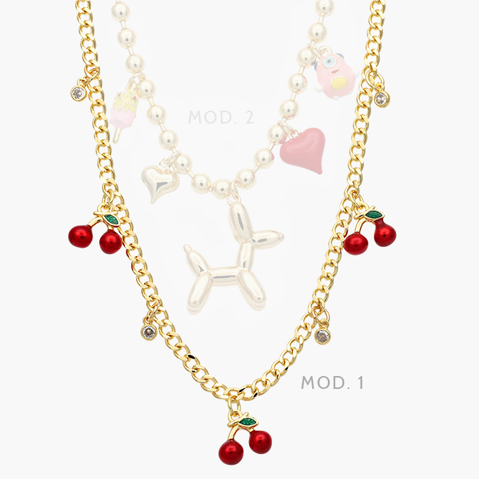 CD0444-14 Collar Corazones Fruta Chapa de Oro 444 - Image 1