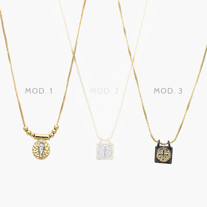 CDR0296-1 Collar Escapulario San Benito Chapa de Oro 296 - Image 1