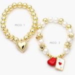 Pulso Perlas Bolitas Corazón Chapa de Oro 594