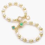 Pulso Perla Flor Esmalte Chapa de Oro 607