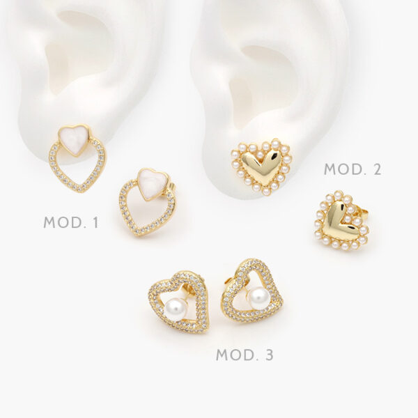 Aretes Corazón Perla Chapa de Oro 628 - Image 1