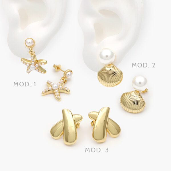 Aretes Perla Chapa de Oro 629 - Image 1