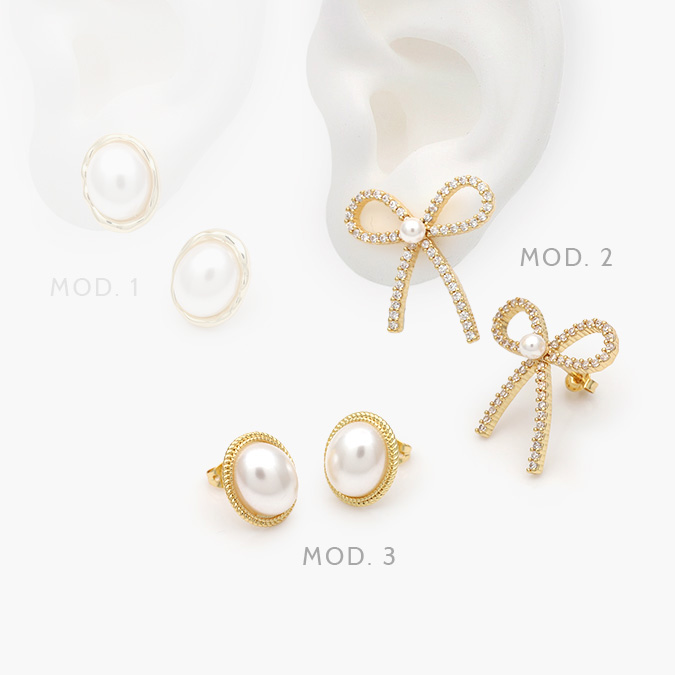 CA10631 Aretes Moño Perlas Chapa de Oro 631 - Image 1