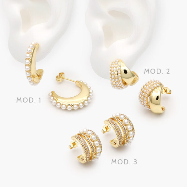 Aretes Perlas Chapa de Oro 632 - Image 1