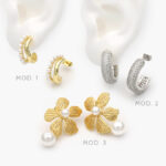 Aretes Flor Perlas Chapa de Oro 635