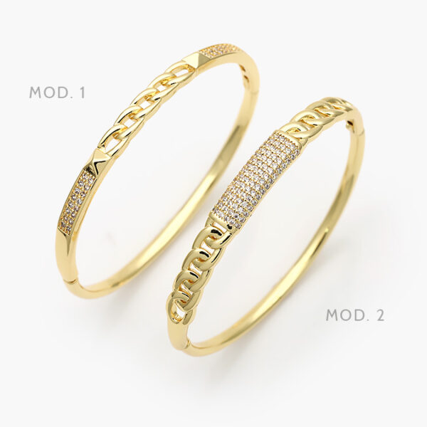 Brazalete Eslabones Zirconias Chapa de Oro 614 - Image 1