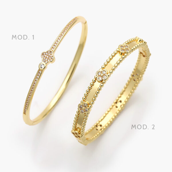 Brazalete Flor Zirconia Chapa de Oro 624 - Image 1