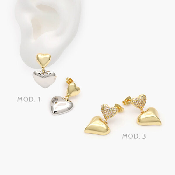 Aretes Corazón Chapa de Oro 627 - Image 1